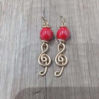 Orecchini chiave di violino e pietra rossa in ceramica - Zanghi collection