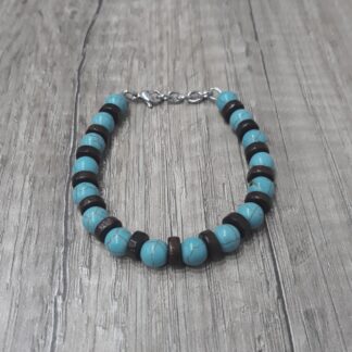 Bracciale artigianale turchese e legno