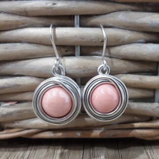 Orecchini artigianali alluminio e pietre rosa gr 6