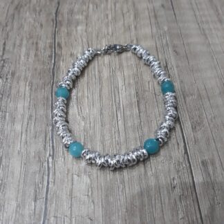 Bracciale artigianale alluminio e pietre azzurre