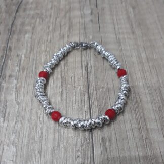 Bracciale artigianale alluminio e pietre rosse
